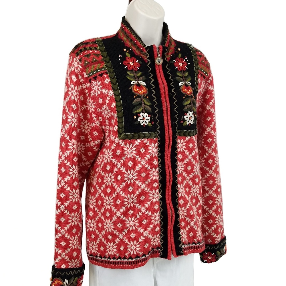 Icelandic Design wool cardigan zip front red M